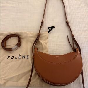 Polene Numero Dix Cognac Leather Crossbody Bag